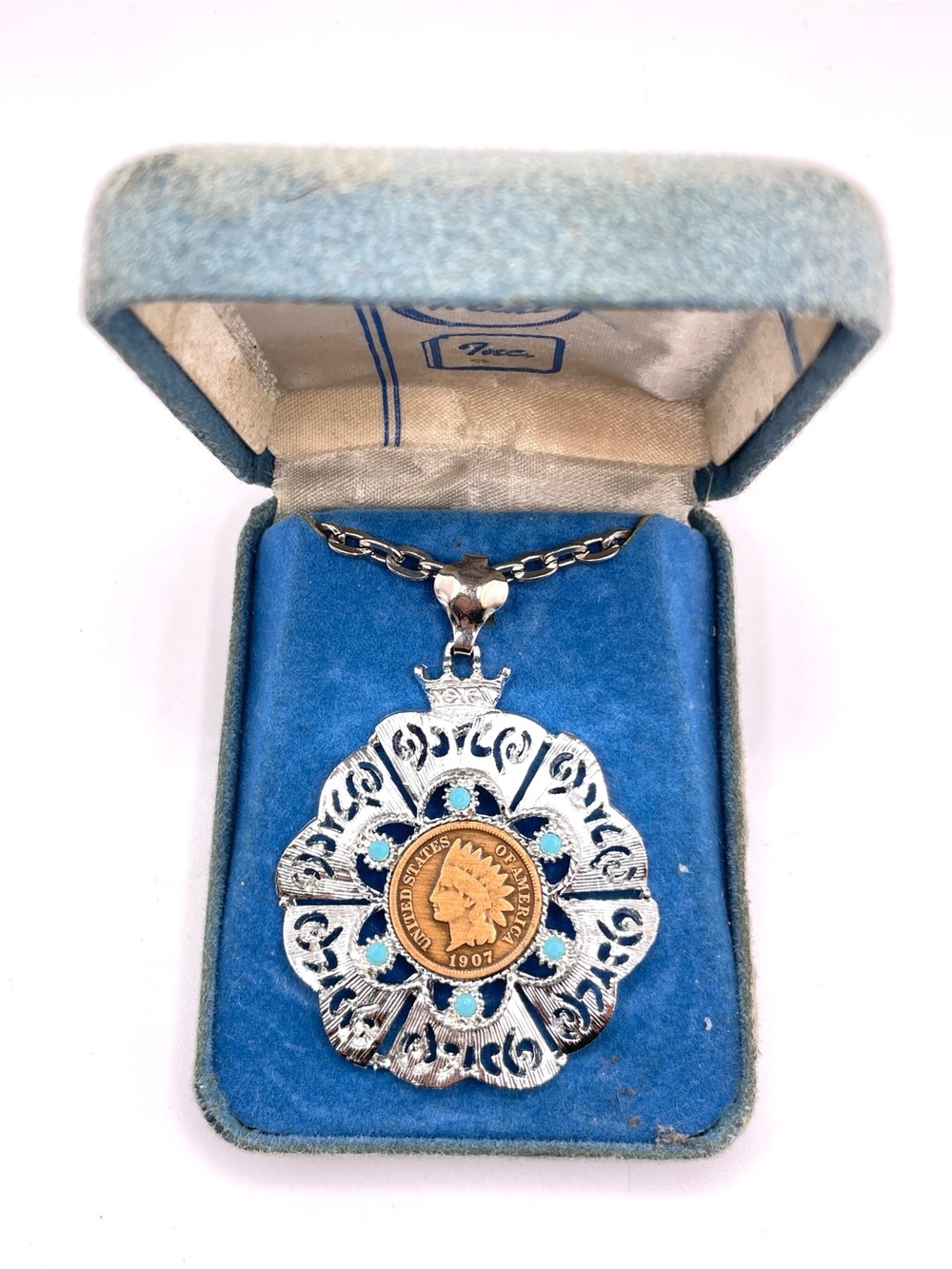 Vintage Madison Mint 1907 Indian Head Penny Filigree Pendant Necklace